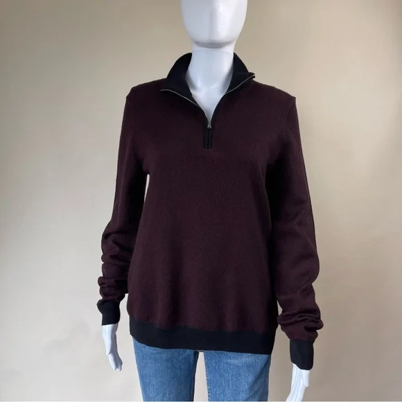Pal Zileri 100% Lana Wool 1/4 Zip Sweater Burgundy Black - Picture 8 of 15